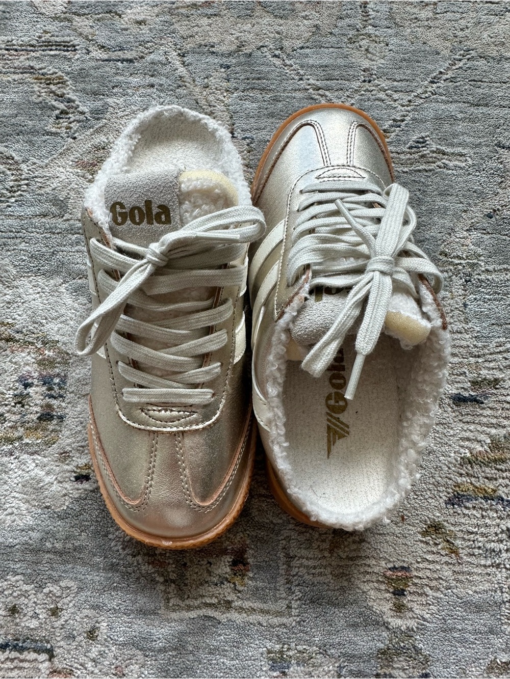 Gola Women's Metallic Cream and Tan Sherpa-Lined Sneakers